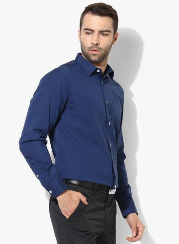 Navy Blue Textured Slim Fit Formal Shirt