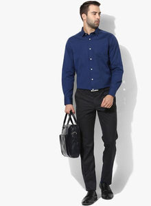 Navy Blue Textured Slim Fit Formal Shirt