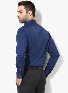 Navy Blue Textured Slim Fit Formal Shirt