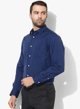 Navy Blue Textured Slim Fit Formal Shirt