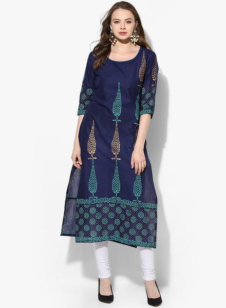 Navy Blue Embellished Kurta