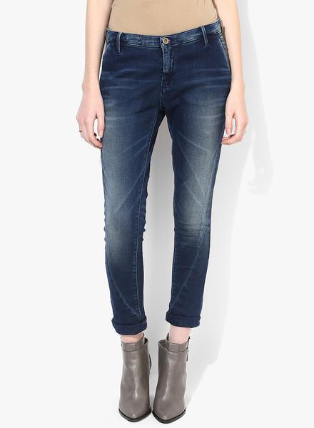 Blue Washed Mid Riseslim Fit Jeans