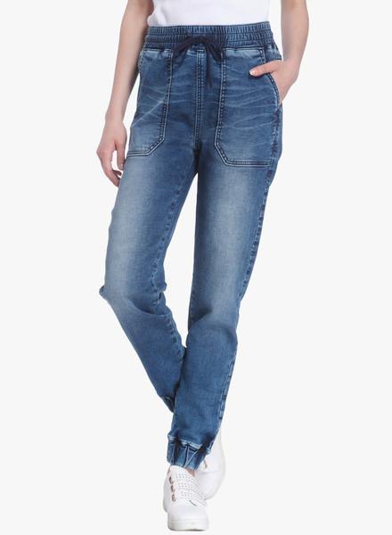 Blue Solid Mid Rise Regular Fit Jeans